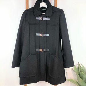New RALPH Lauren black wool blend pea coat jacket size 8